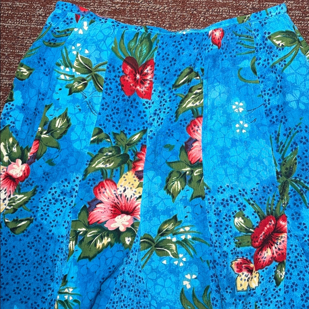 BILA vintage capri blue hibiscus crepe ruffle a line skirt women’s XL - Picture 4 of 12